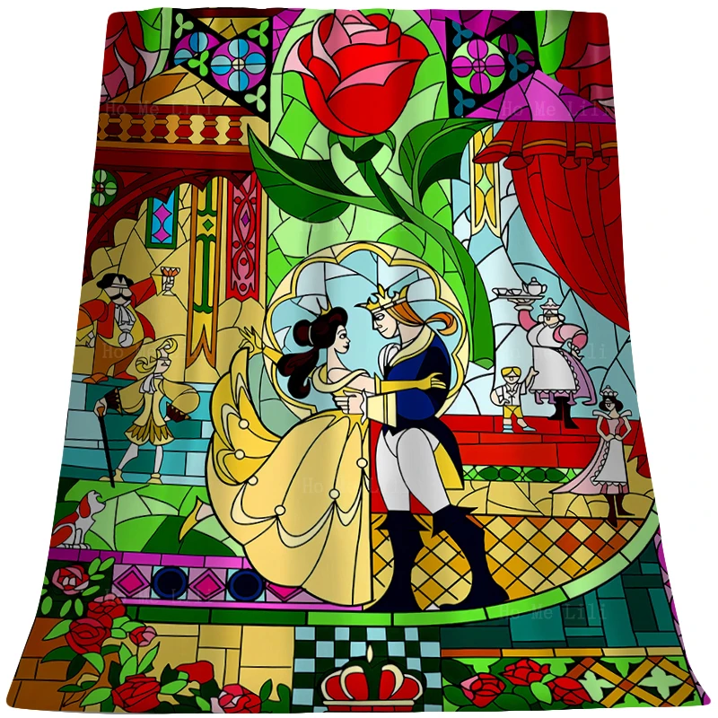 

Princess And Prince Happily Ever After Fairy Tale Girl Hug Tiger Jungle Forest Flower Landscape Soft Cozy Flannel Blanket