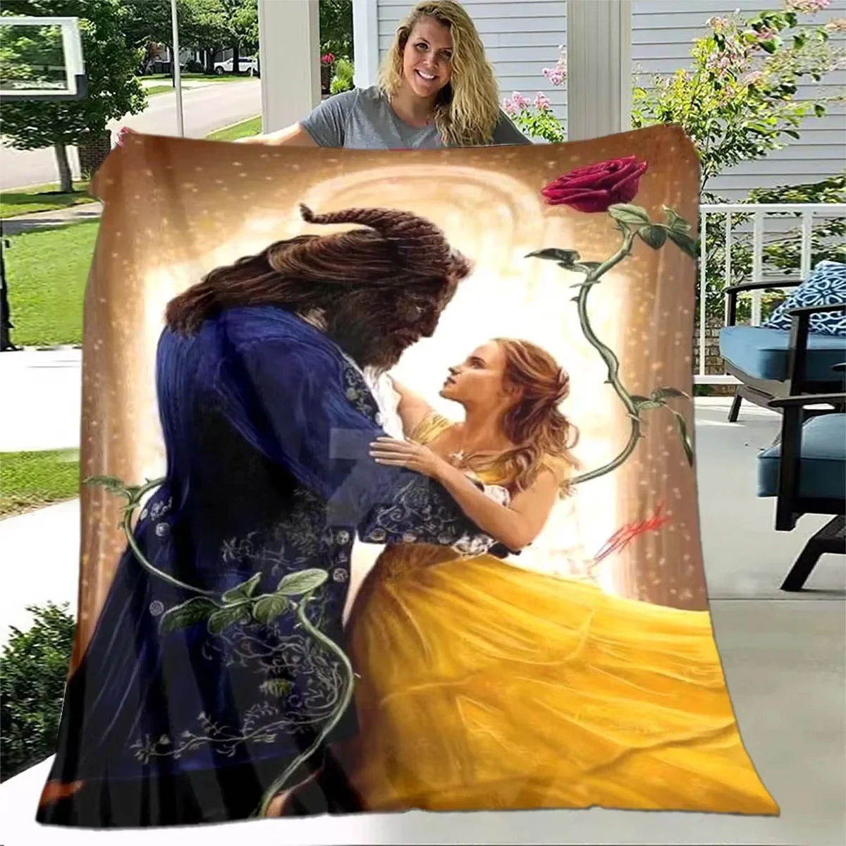 Мягкое плюшевое одеяло Красавица и чудовище фланелевое для гостиной спальни