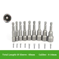 9pcsset hex magnetic screws nut driver socket wrench s14 6 14mm 65mm length power impact drill bits screwdrive adapter tool
