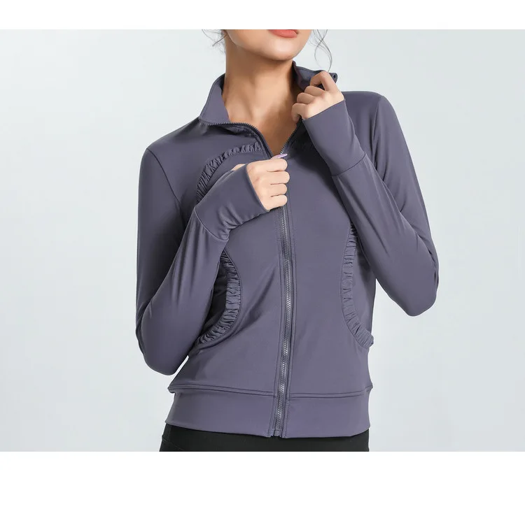 Jacket Long Sleeve Shirt Women Solid Zipper Yoga Gym Sweatshirts Sport Running Athletic Shirts Active Wear LuSportwear