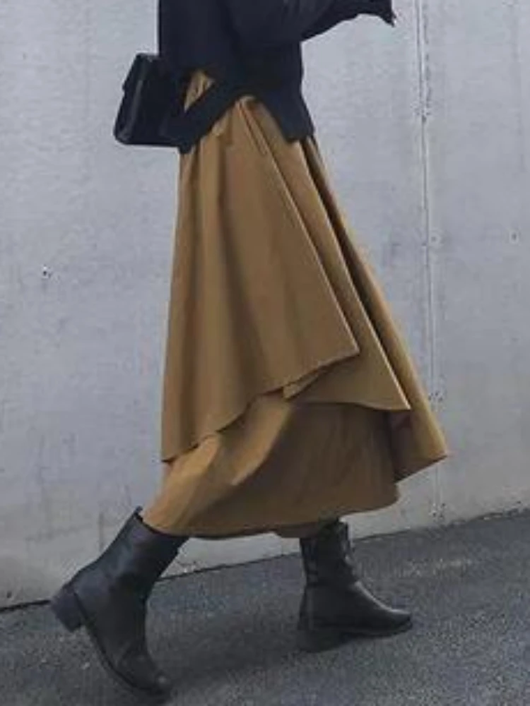 Юбки M-4XL женские однотонные универсальные нерегулярные элегантные модные в