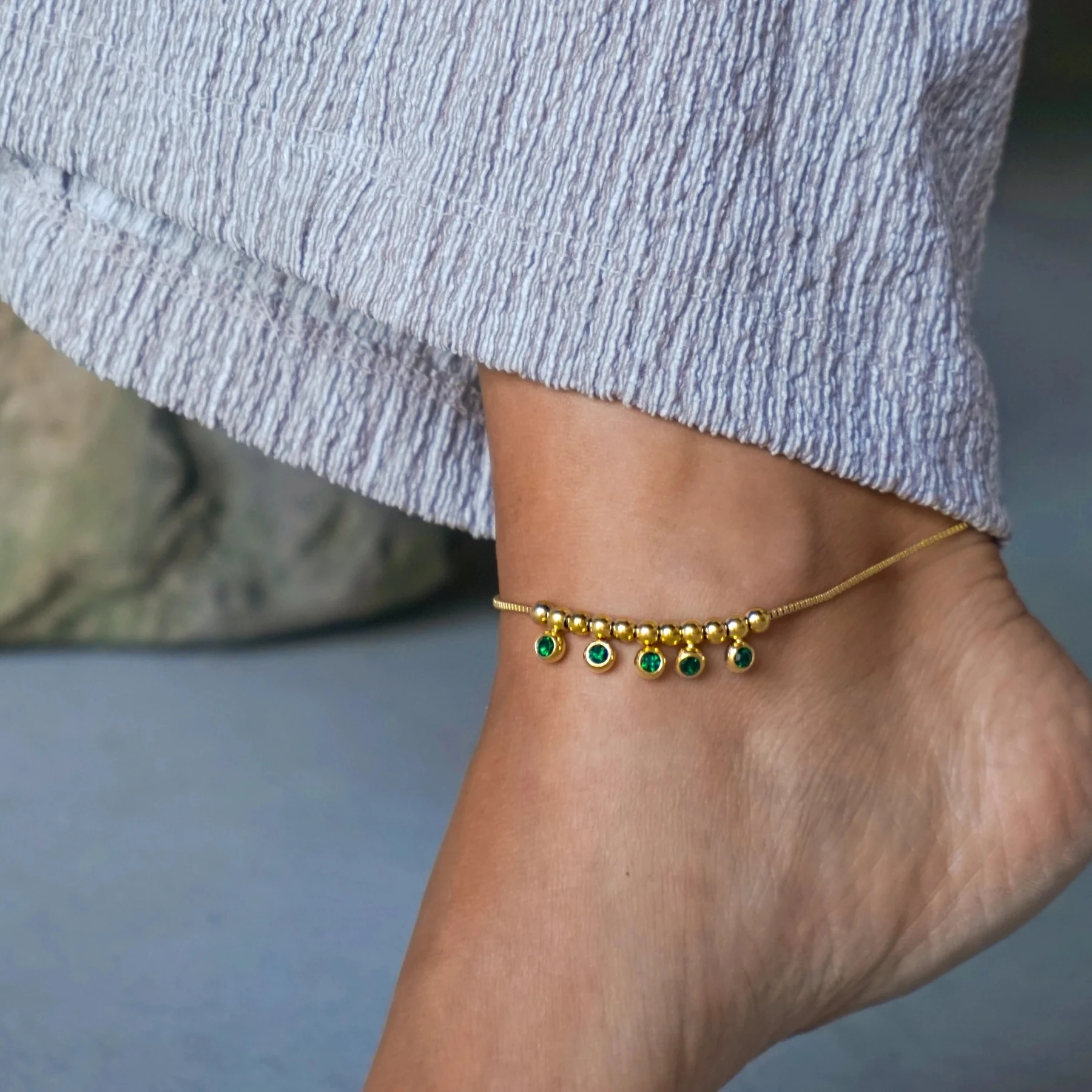 Изысканная зеленая искусственная цепочка для ног Peri'sbox из нержавеющей стали с