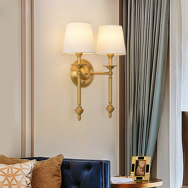 Все медные Настенные светильники американские прикроватные для спальни