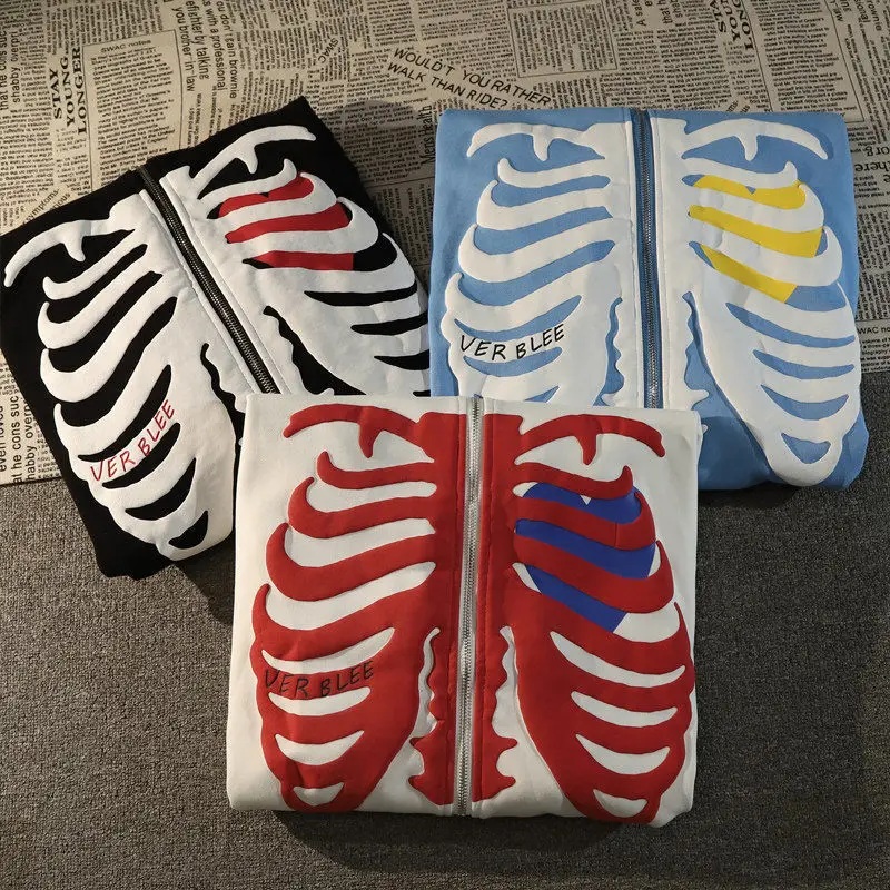 Модная толстовка с принтом скелета аниме для мужчин и женщин на молнии длинными