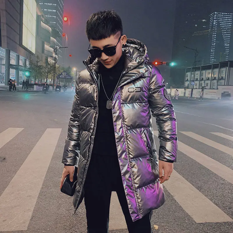 

Глянцевые Мужские пальто и куртки 2022 Harajuku парки с хлопковой подкладкой и капюшоном яркая мужская куртка для фотографий E695