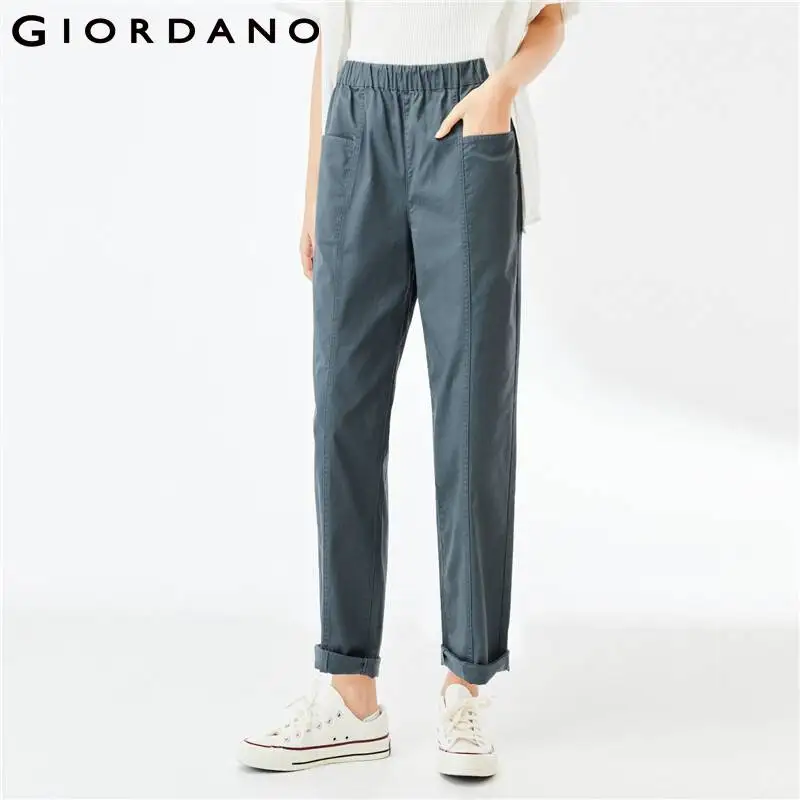 

Giordano Women Pants Stretchy Forward Seam Pockets Pants Slant Pockets Soild Color Comfy Trousers 05411069