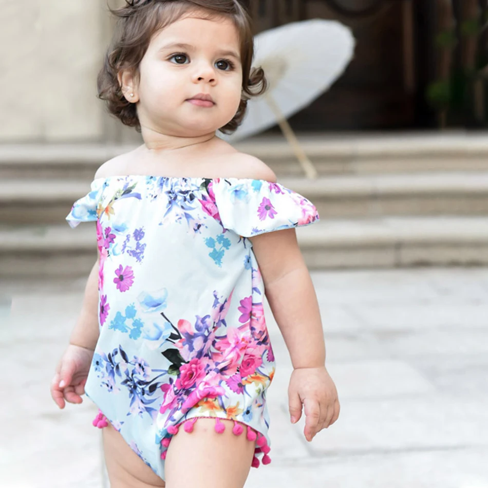 

Детский комбинезон на одно плечо, с кисточками и цветами