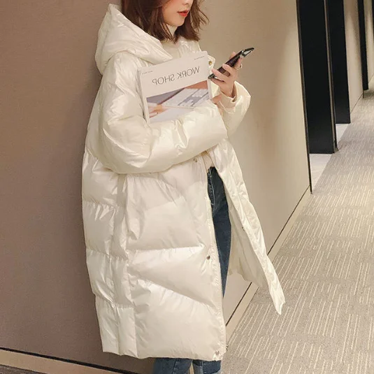 Winter Jacket Ladies 2021 Down Cotton Long Coat Shiny Face Women's Plus Size Bread Coat Stand-up Collar Coat Winter