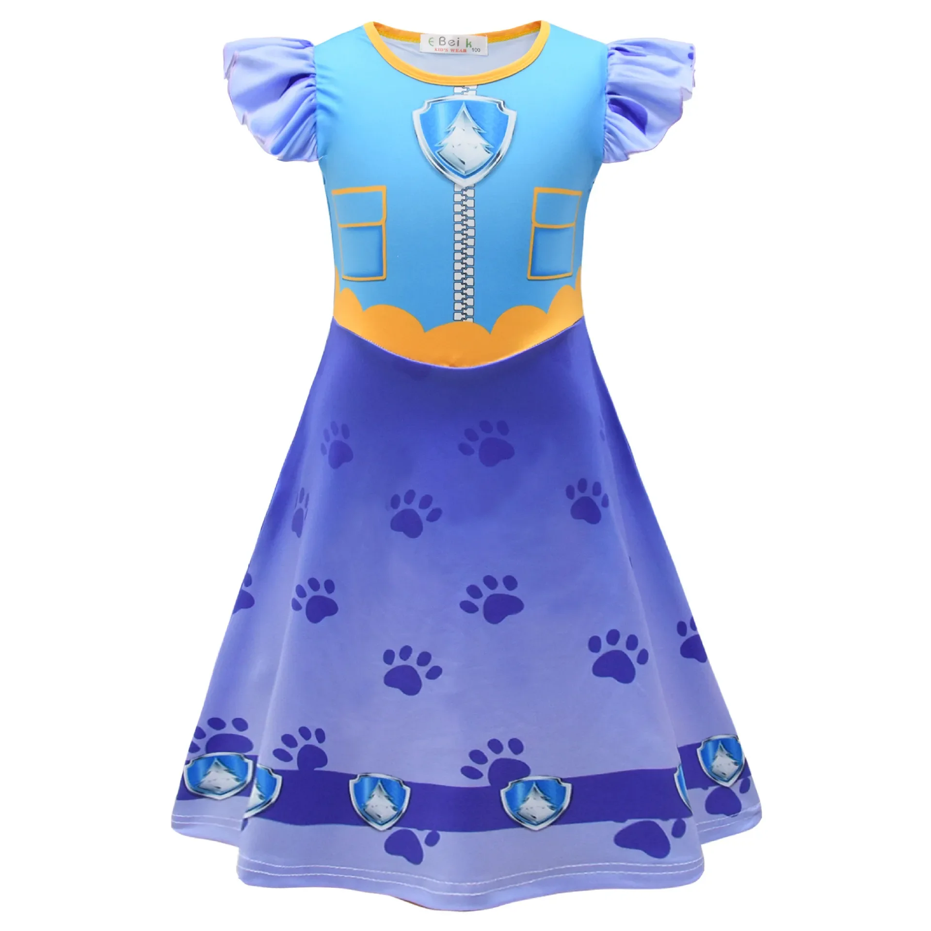Kids Girls Anime Cartoon Police Dogs Print Princess Dress Outfit Christmas Role Play Halloween Cosplay Costume