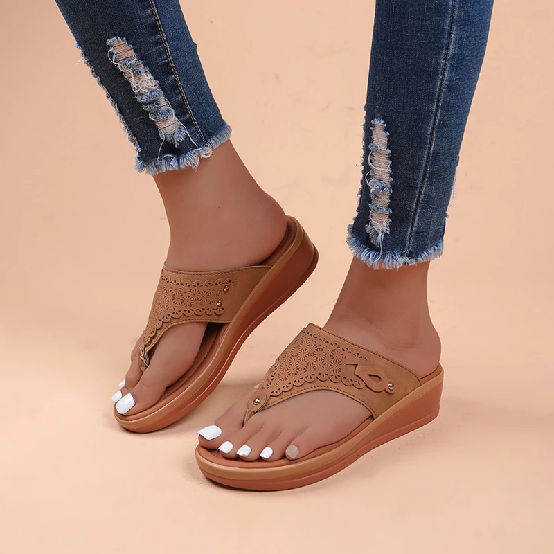 

Women's Sandals New Clip Toe Casual Fashion Comfortable Platform Non-slip Light Flip Flops Printed Wedge Slides Chanclas Mujer