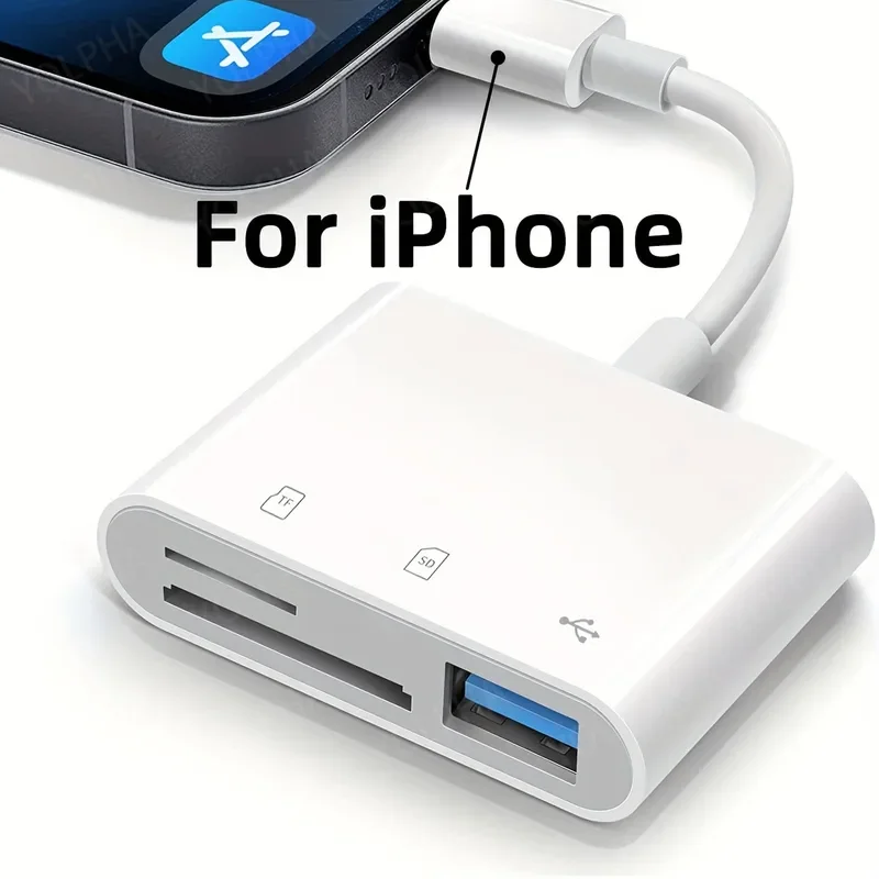 Устройство чтения карт памяти 4в1 TF SD для iPhone с адаптером зарядки iOS Кабель OTG