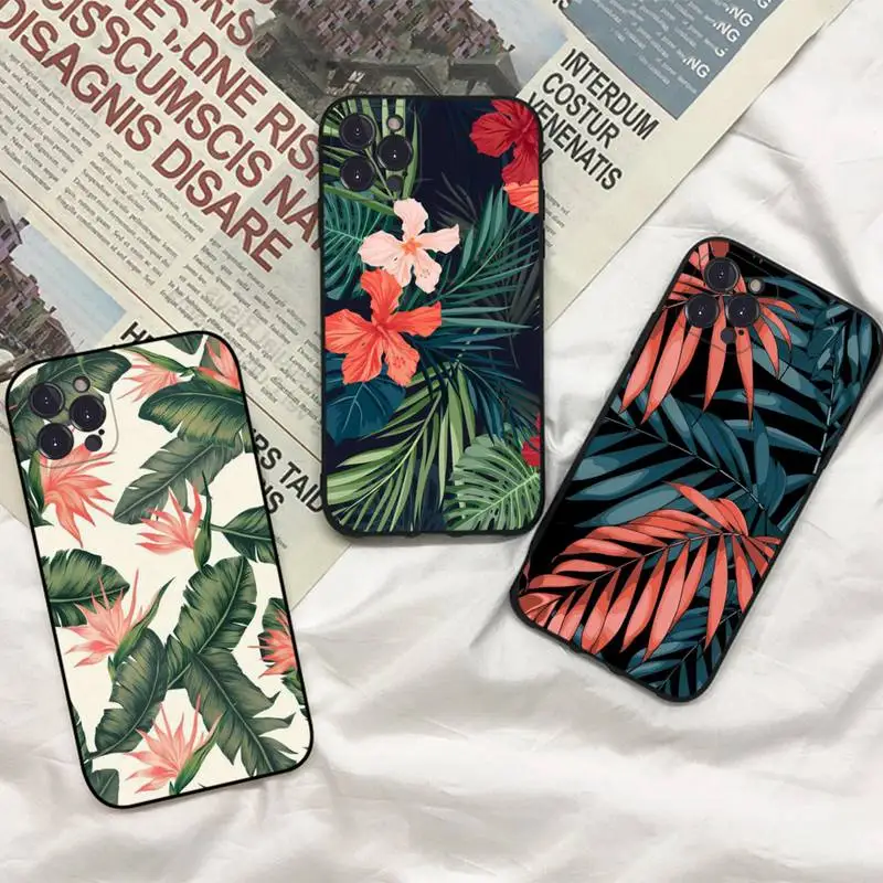 

Summer Tropical Green plants leaf Phone Case for iPhone 11 12 13 Mini Pro Max 8 7 6 6S Plus X 5 SE 2020 XR XS Funda Case