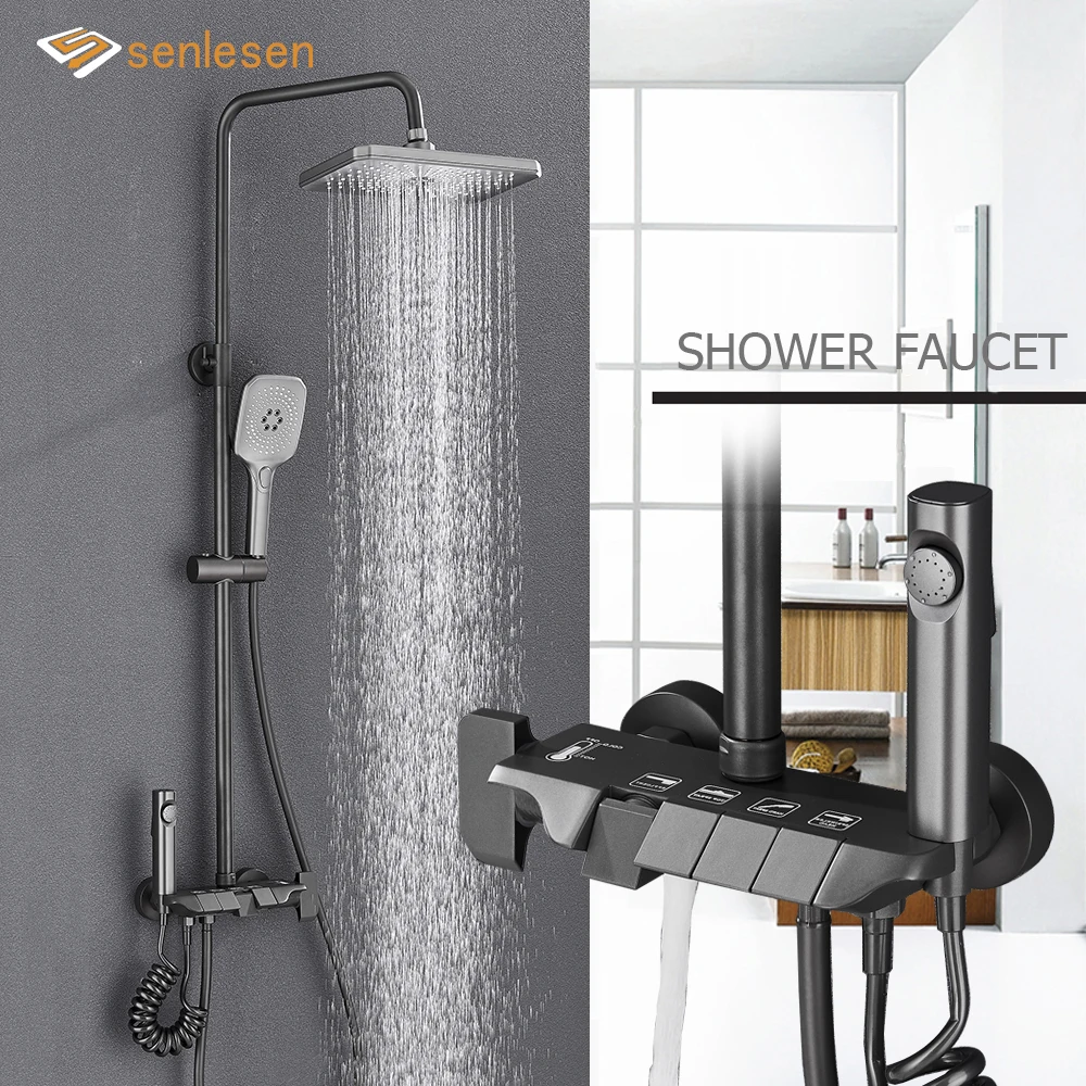 

Цифровой набор для душа Senlesen, дождевая система для ванной комнаты, серого/белого/черного цвета