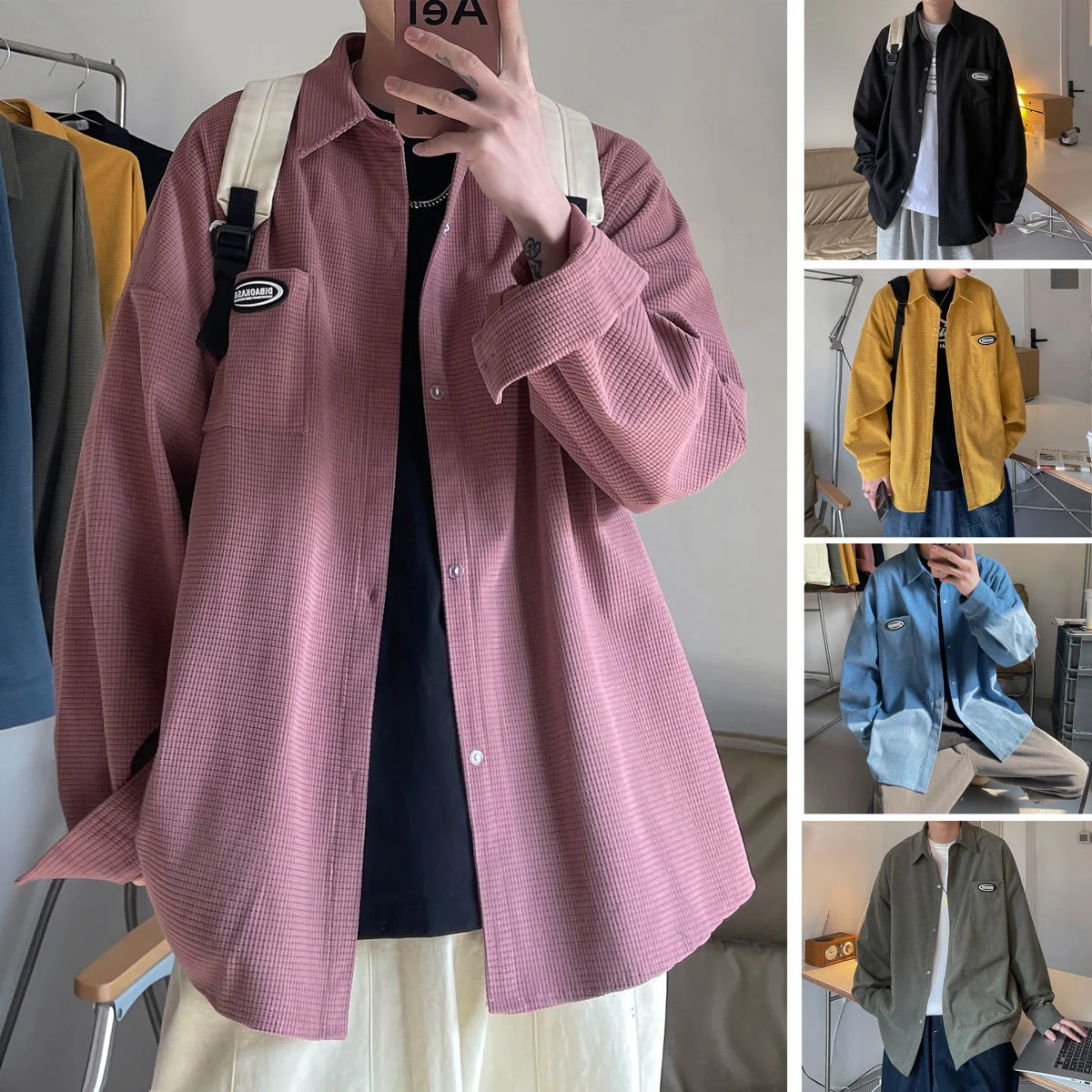 

Privathinker корейские Вафельные Мужские рубашки больших размеров 2023 Весенняя Новинка унисекс Повседневная блуза одноцветные мужские рубашки с длинным рукавом Топы