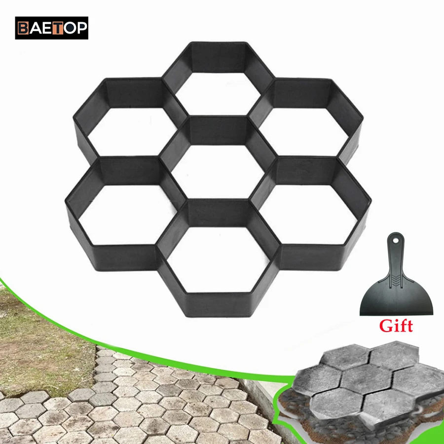 Reusable Hexagon Walk Path Maker Concrete Forms Molds With Gift Trowel Pavement Paving Paver Stepping Stone Mould DIY Patio Tool