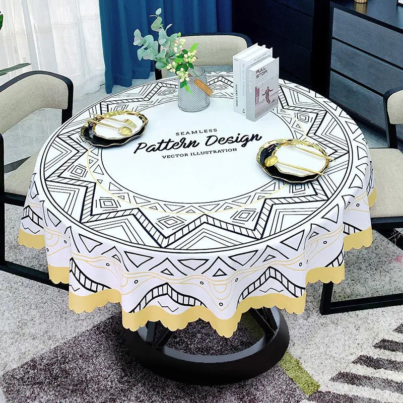 

Table Cloth Round Diameter 140cm Classic Geometric Printed Linen Fabric Tablecloth Waterproof Oilproof Modern Table Cover Retro