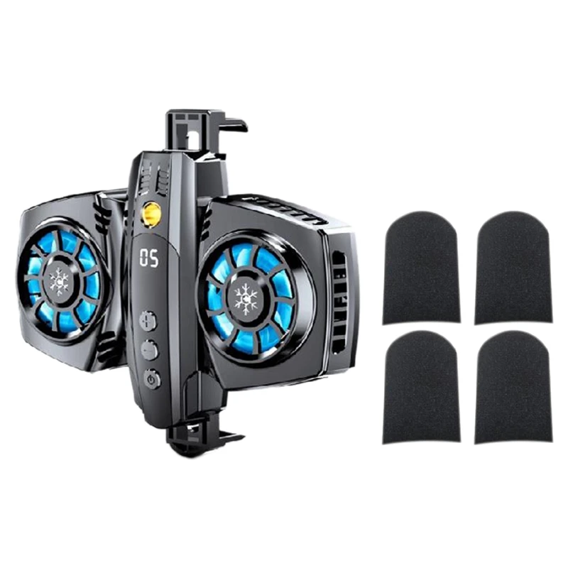 

Temperature Adjustment Mobile Phone Radiator+Mobile Game Finger Cots Dual Fan Semiconductor Radiator Cooling Fan