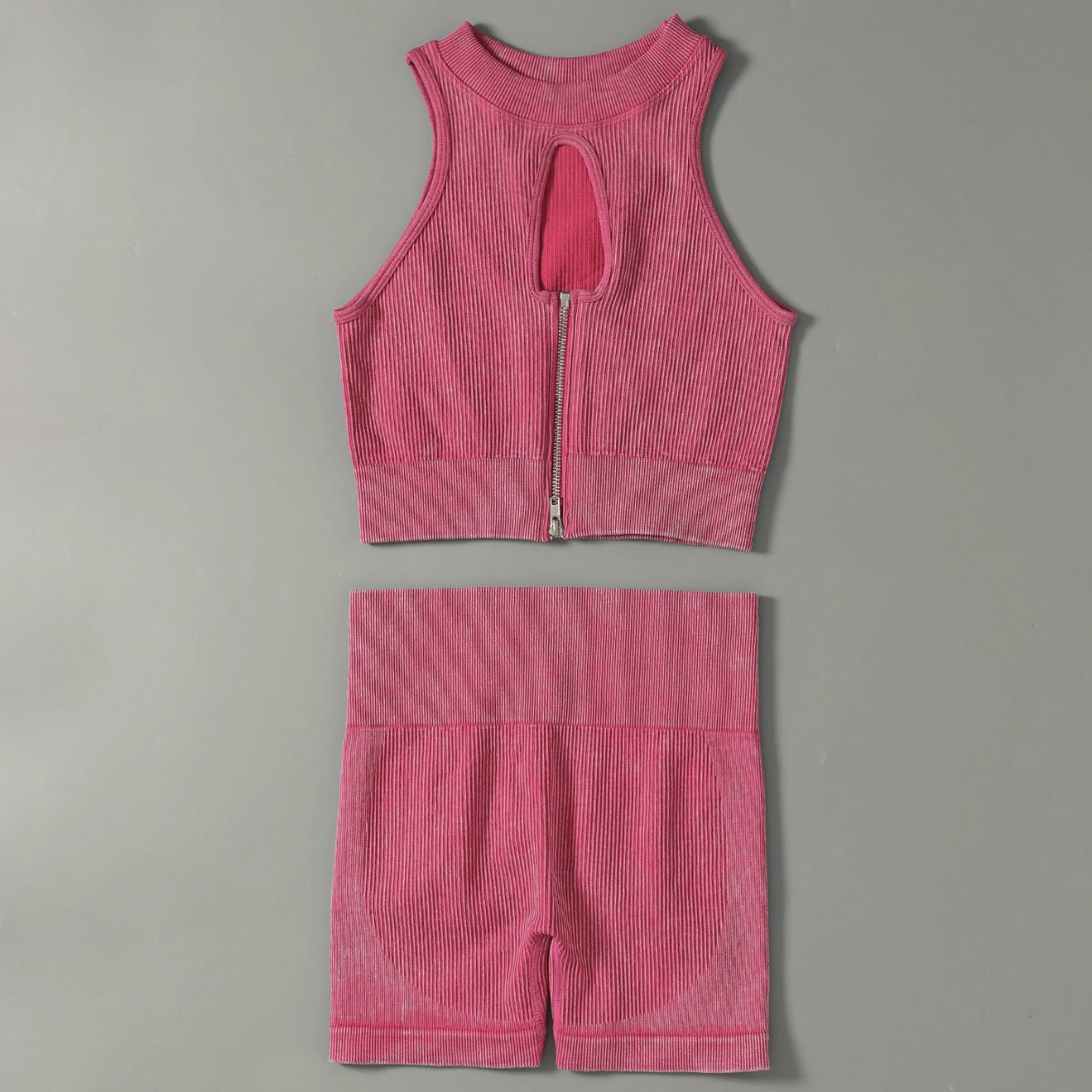 2 Piece Sets Women Outfits Seamless Knitting Sports Fitness Zipper Vest Top High Waist Hip Lifting Gym Shorts Yoga Running Suit