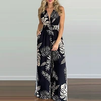 summer print jumpsuit women 2022 sexy backless side split lace up jumpsuits loose wide leg overalls casual one piece rompers