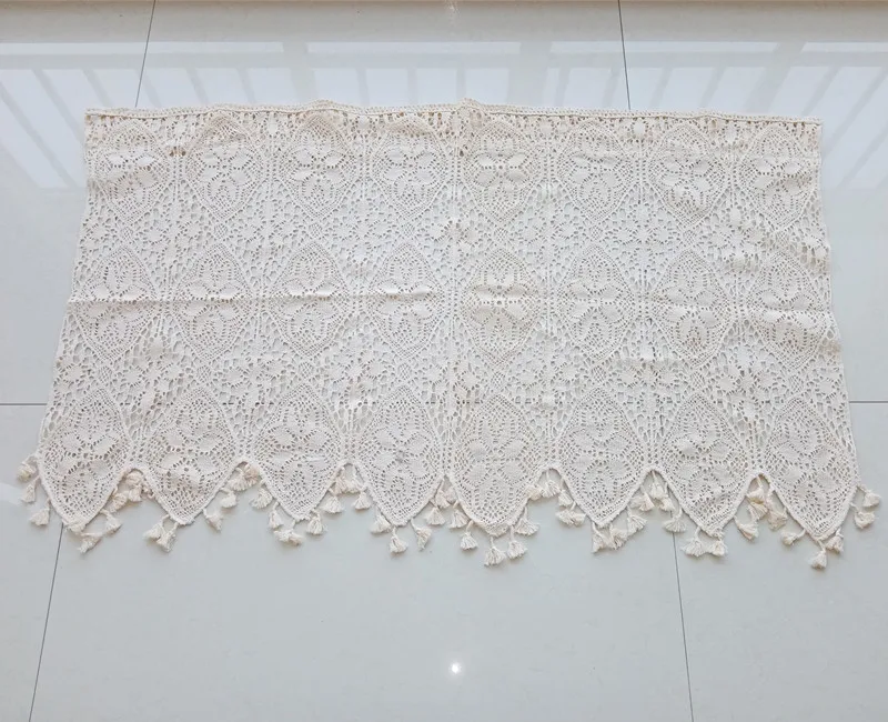 1pc vintage crocheted cotton thread half curtains cabinet curtain cafe curtain small kitchen curtain with tassel free global shipping