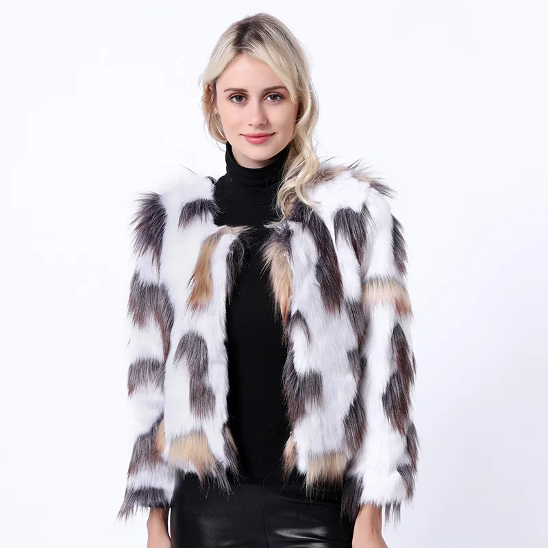 Women's Fur Jacket Autumn and Winter Color Mixed Color Gradient Imitation Fur Coat Short Coat Faux Fur Coat