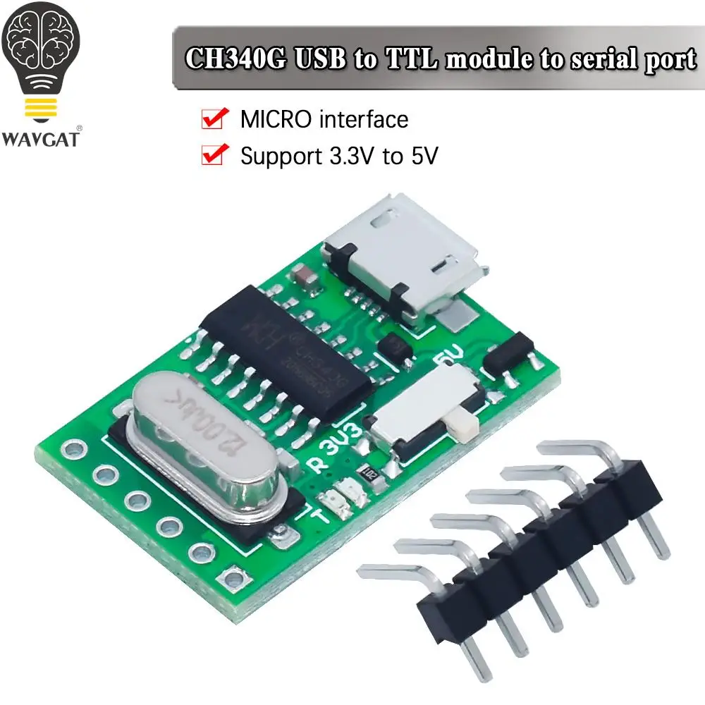 Преобразователь USB/TTL Micro UART, CH340G, CH340, 3,3 В, 5 В, переключатель, для загрузчика pro mini