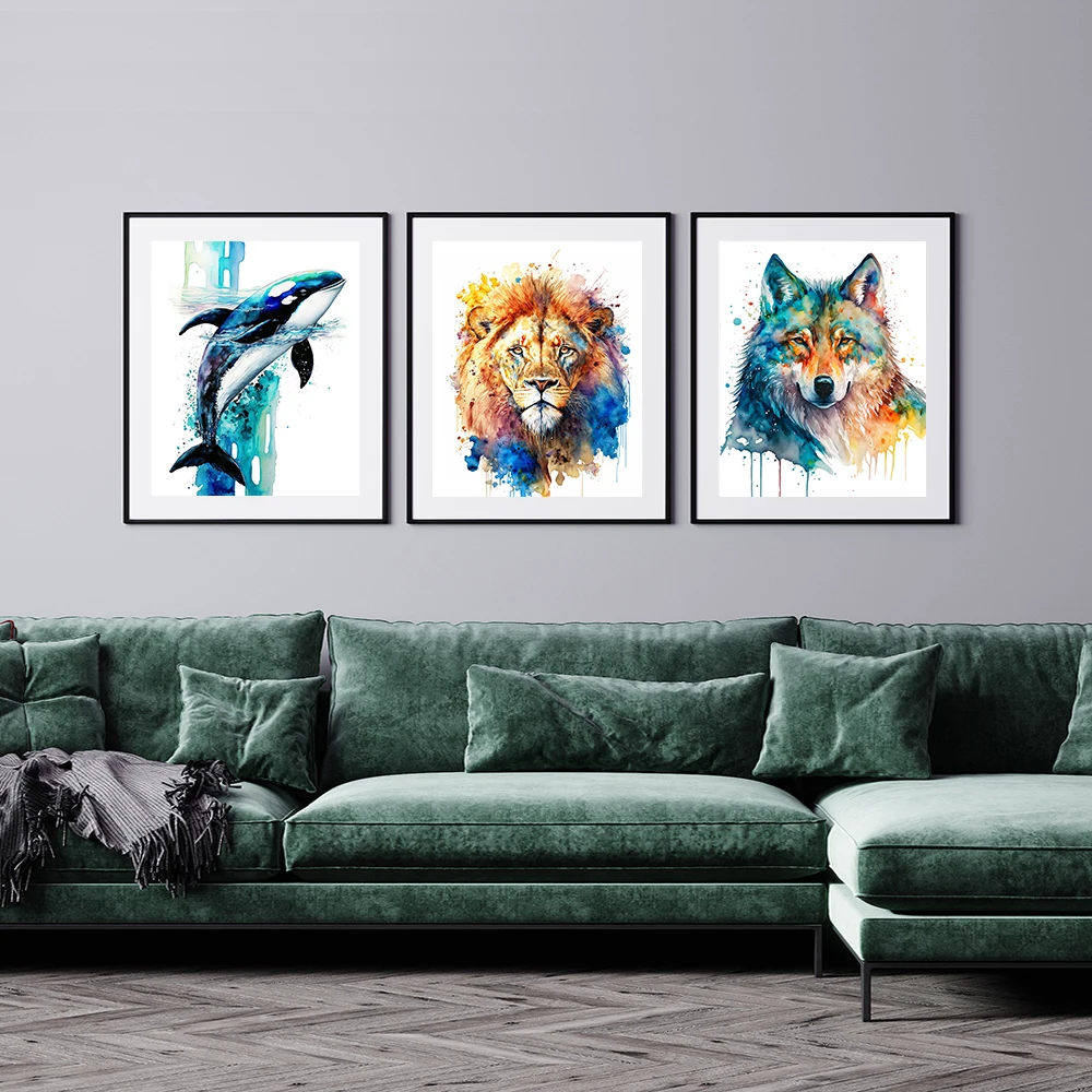 

Watercolor Various Animal Painting Print Canvas Poster Modern Wall Art Abstract Picture for Child Living Room Home Decor Cuadros