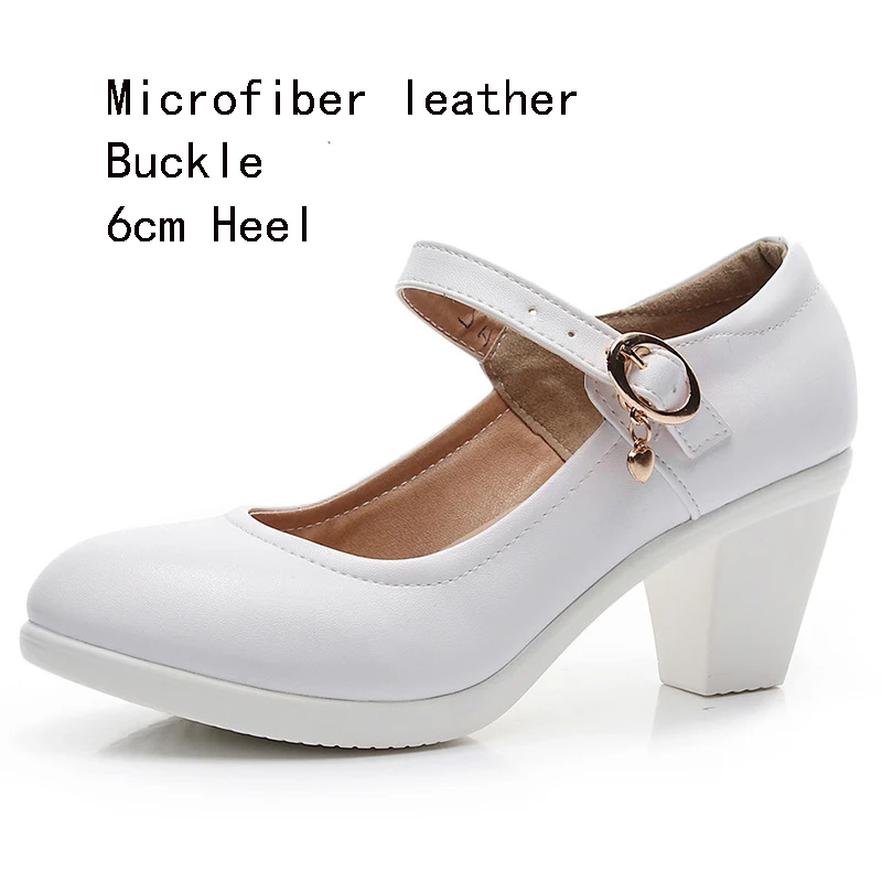 Genuine Leather Round Head 6CM Thick Heel Show Model Shoes Hook&Loop Middle Heel Square Dance Shoes Women's Work Footwear
