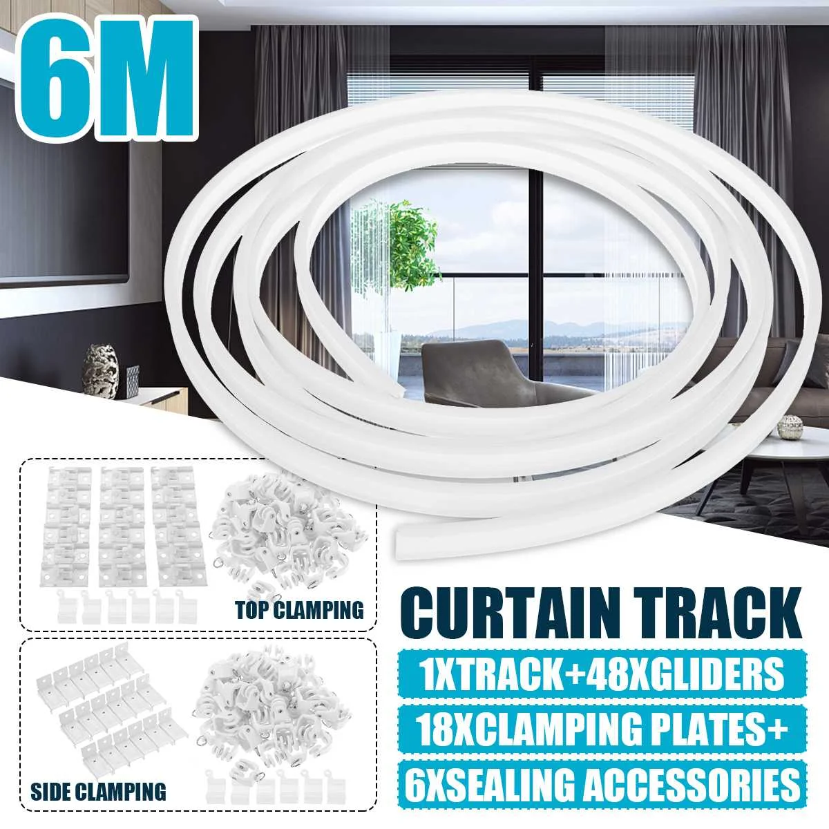 

2M/3M/4M/5M/6M Flexible Ceiling Curtain Track Gliders Bendable Window Rail Top Side Clamping Curtain Accessories Home Decor