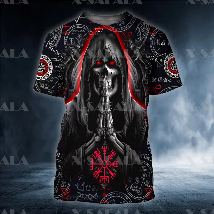 

Футболка Мужская/Женская камуфляжная из молочного волокна с 3D-принтом черепа вампира и компасом