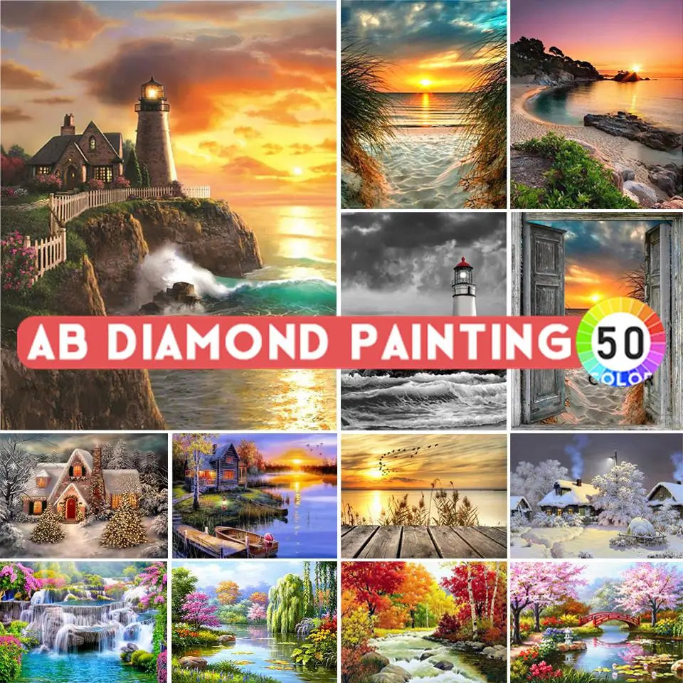 

AB Drills 5D Diamond Painting Landscape Sunset Sea View Square/Round Embroidery Cross Stitch Kit Mosaic DIY Home Decoration Gift
