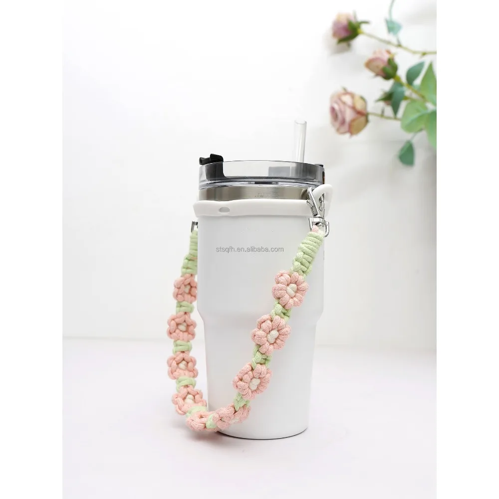 Переноска для напитков ручной работы в стиле макраме с регулируемым ремешком на