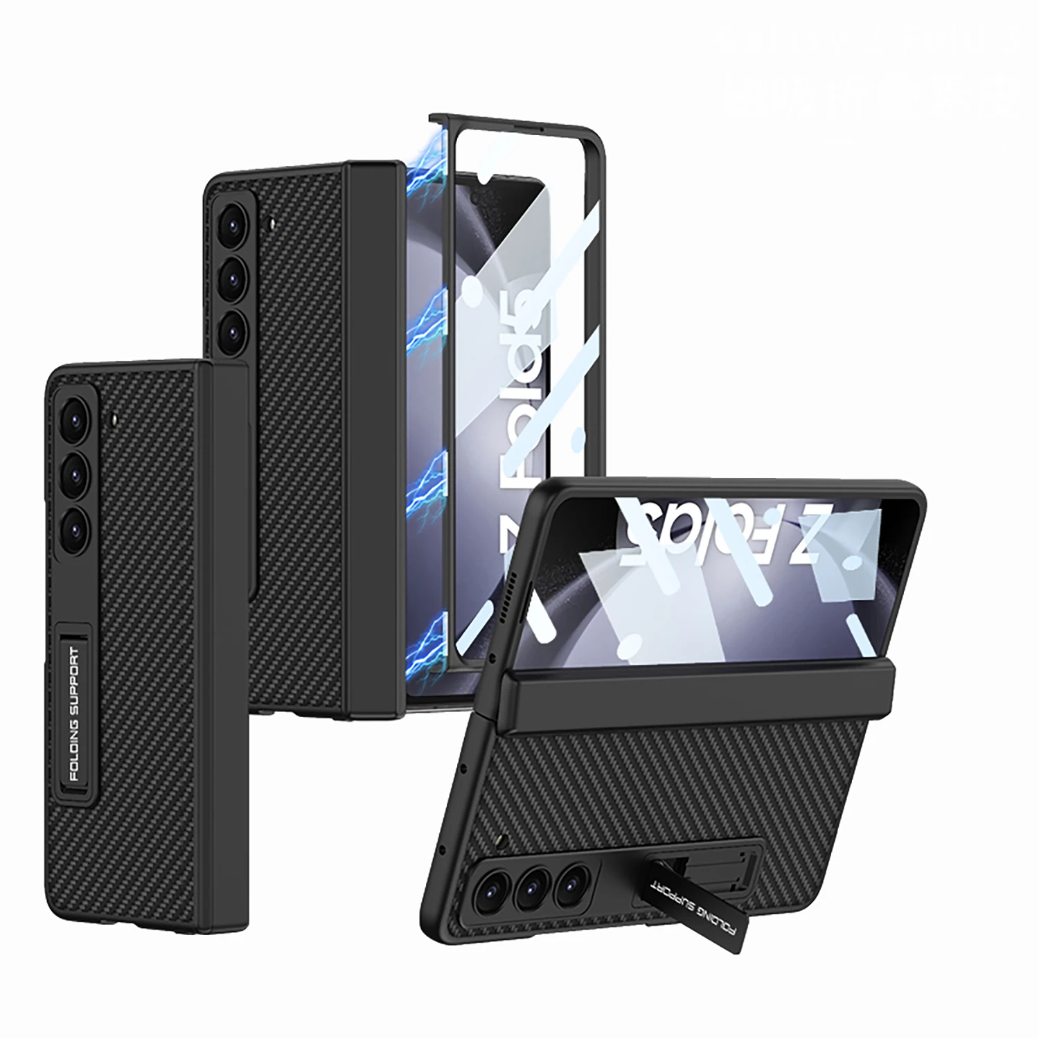 

For Samsung Galaxy Z Fold 5 Case with Magnetic Hinge Plain Leather Hard Slim Cover Front Screen Glass Kickstand Case for Fold5