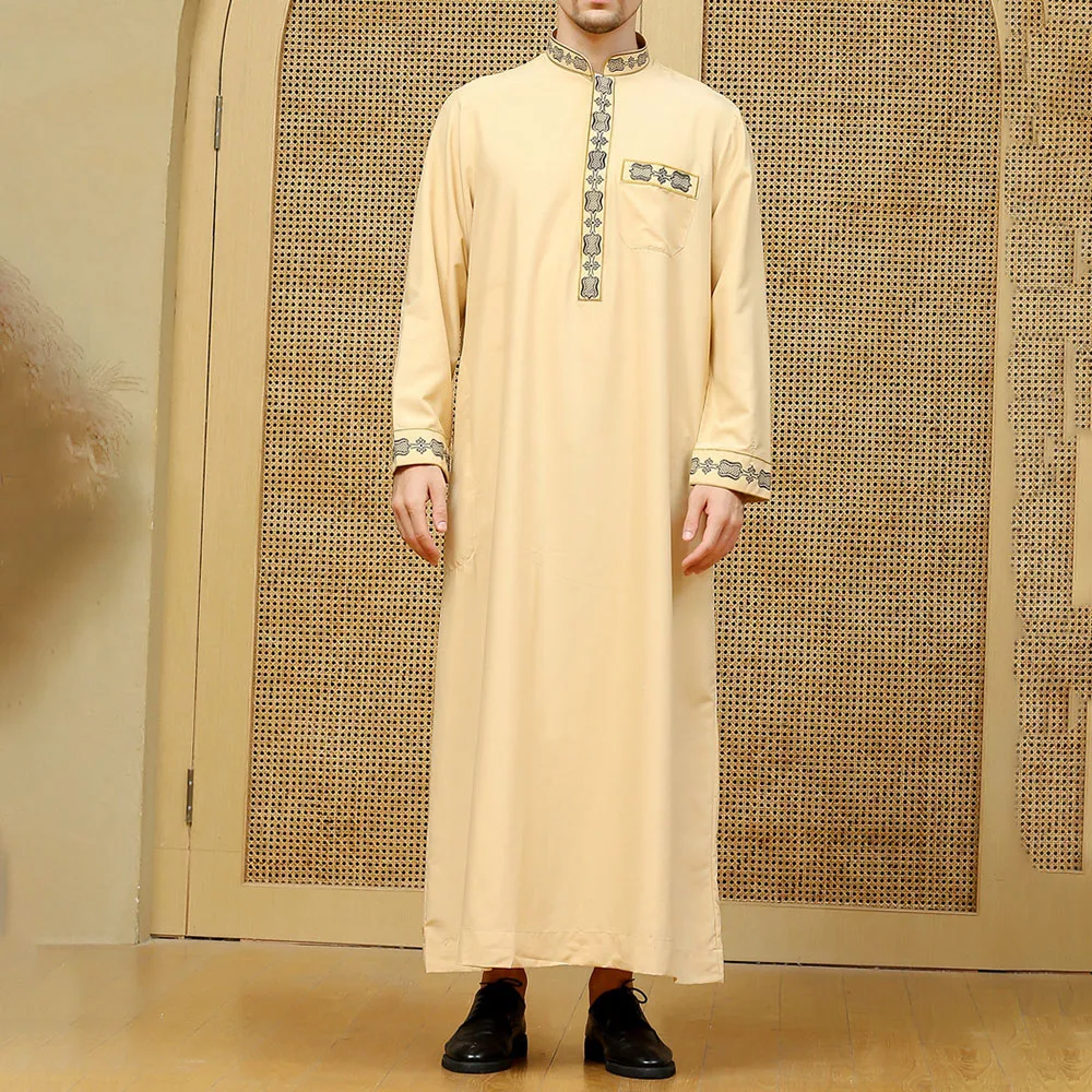 Мужское платье-Кафтан с вышивкой абайя длинное мусульманское лоскутное платье Djellaba с цветными блоками модное мужское платье в этническом с... от AliExpress RU&CIS NEW