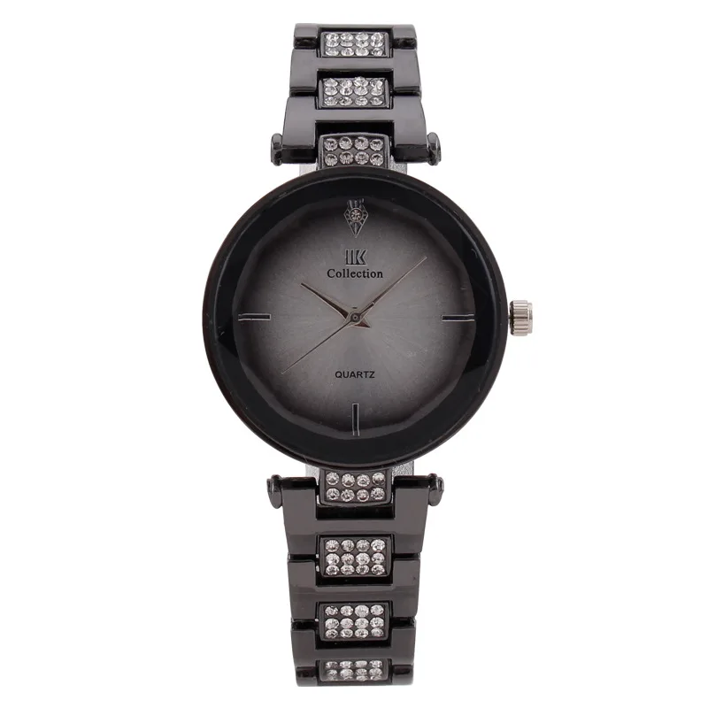 Luxury Round Quartz Mirror Dial Casual Wrist Watch Rhinestone Stainless Strap Fashionable Clock Waterproof Wristwatch for Women