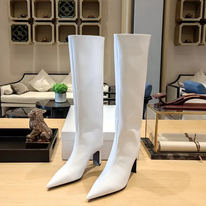 Women's New Pointed Thick Heel Sleeve Knee High Women's Boots Fashion Fashion Show Gold Large Women's Boots Winter Boots