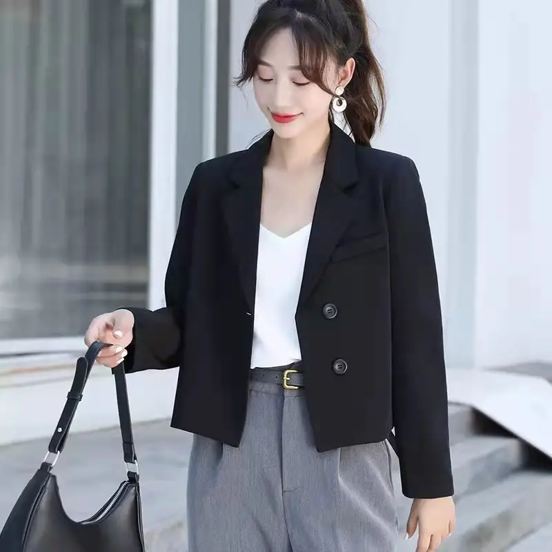 

Crop Blazer Women Chic Clothes Black Color Long Sleeve Short Coat Casual Style Ladies Blazers 2023 Spring New Designs Outerwear