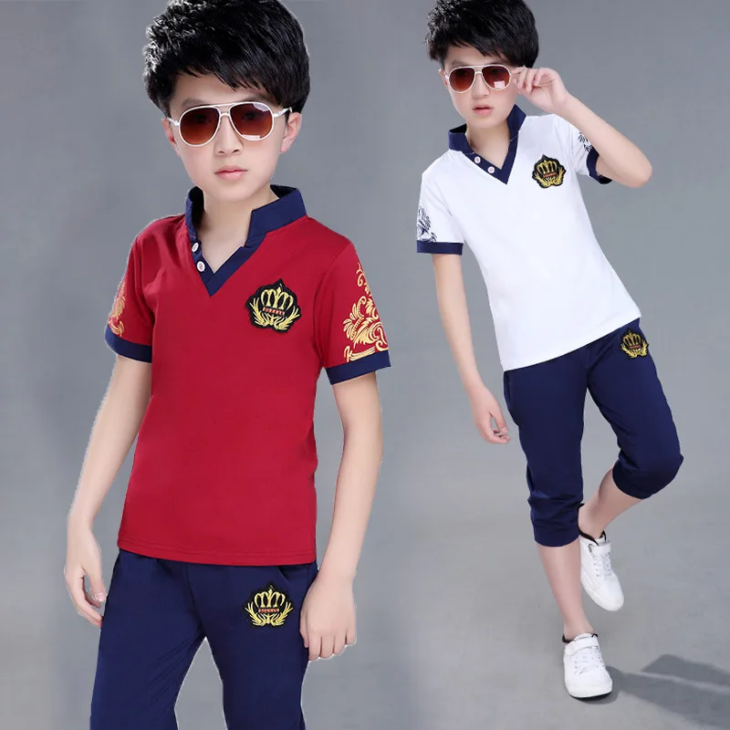 Big Boy Short Sleeve T Shirt+short Pant 2pc Sport Sets Summer Children's Clothing Kids New Boys Clothes Suits 4-13 Ages | Детская
