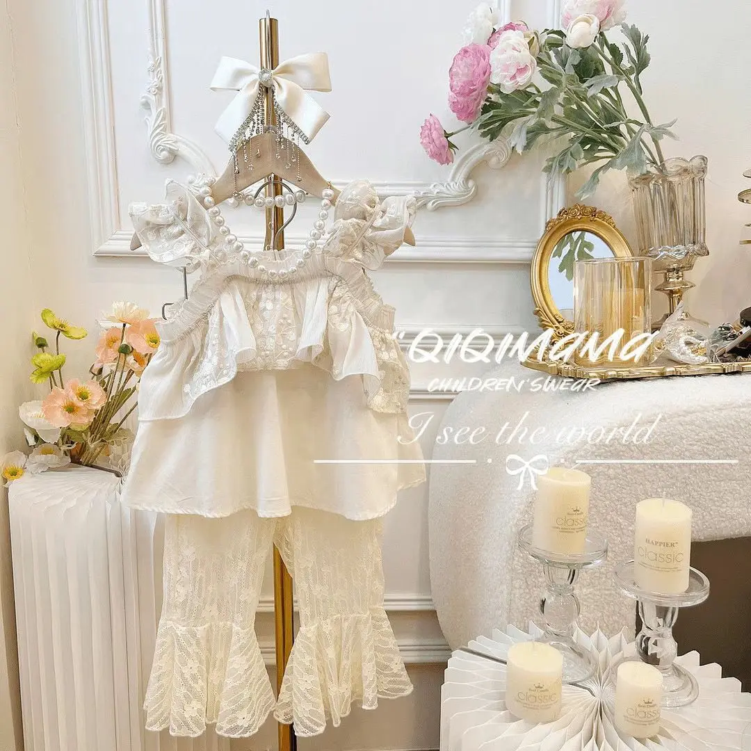 Детские комплекты летняя кофта с цветочным краем для девочек новый милый детский