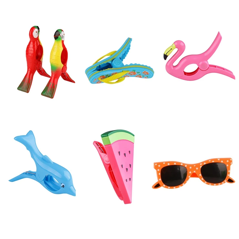 

6 Piece Plastic Beach Towels Clips Clothes Pegs Pins Big Size Drying Racks Retaining Clip For Sunbeds Animal Decorative