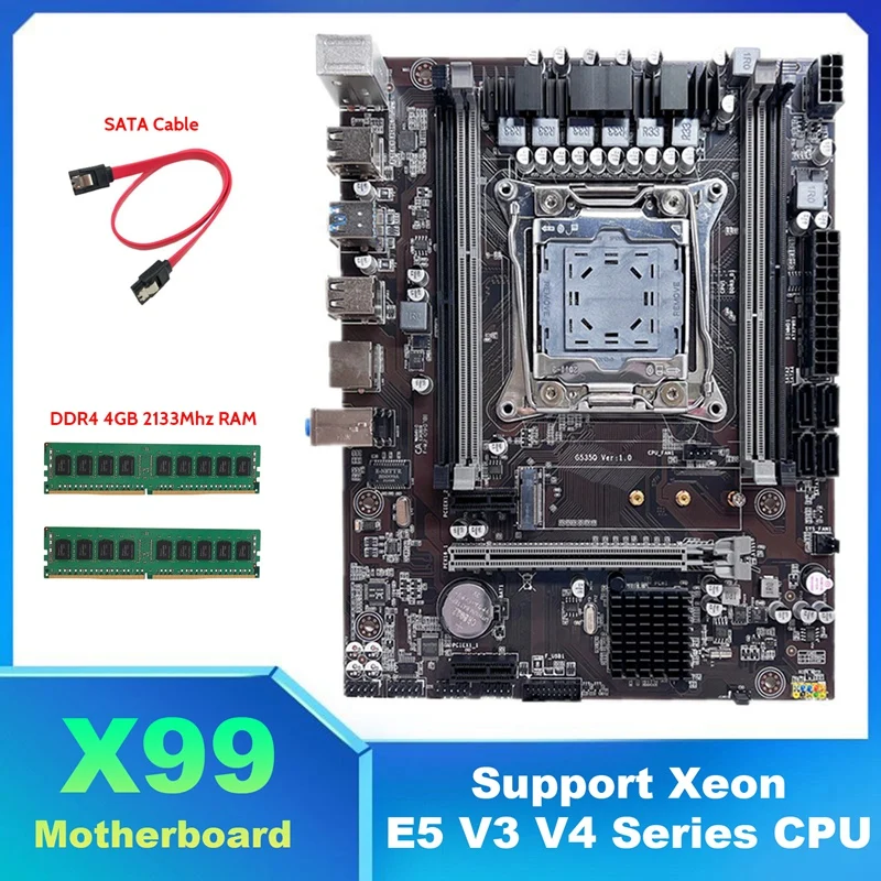 

X99 Motherboard LGA2011-3 Computer Motherboard Support DDR4 ECC RAM Memory With 2XDDR4 4GB 2133Mhz RAM+SATA Cable