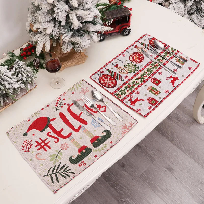 

Retro Christmas Style Placemats European Style Insulated Table Mats Kitchen Restaurant Cartoon Knitted Decorative Placemats