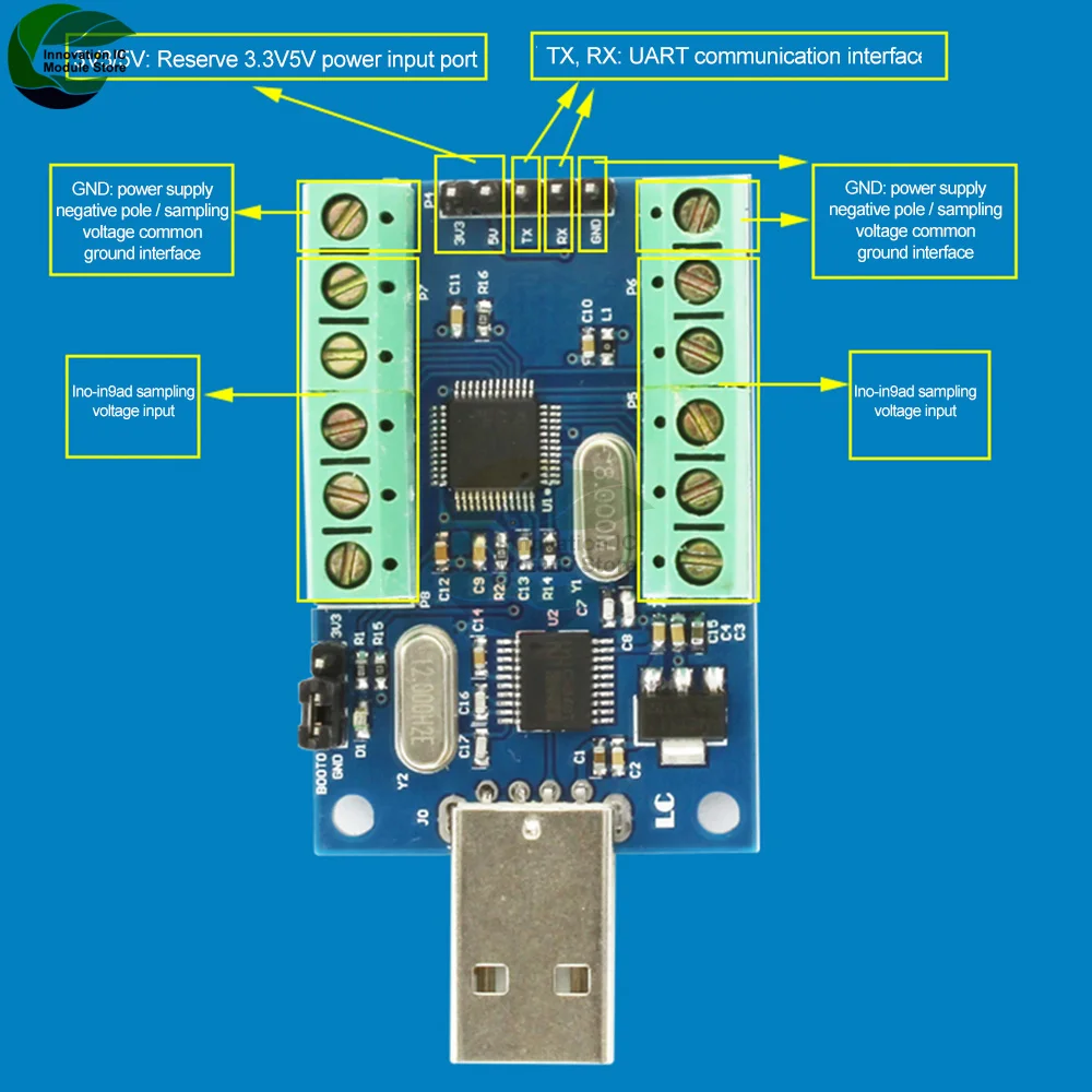 

USB interface 10-channel 12Bit AD sampling data acquisition STM32UART10-channel communication ADC module