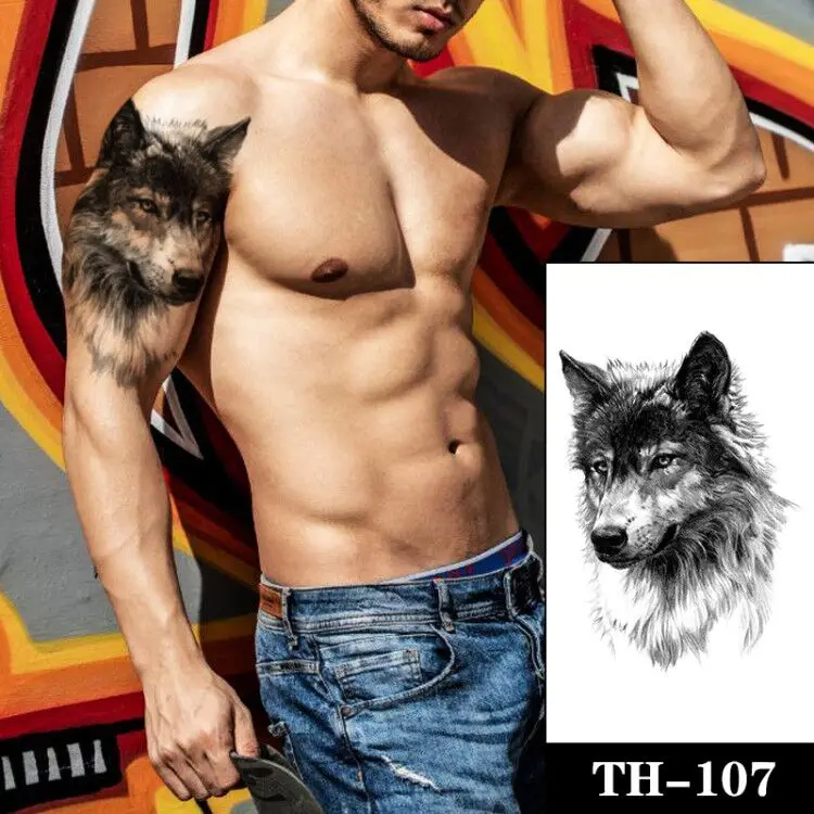 

Large Size Black Wolf King Animal Tattoos for Men Stickers Body Arm Art Waterproof Temporary Tattoo Legs Fake Tatoos for Women