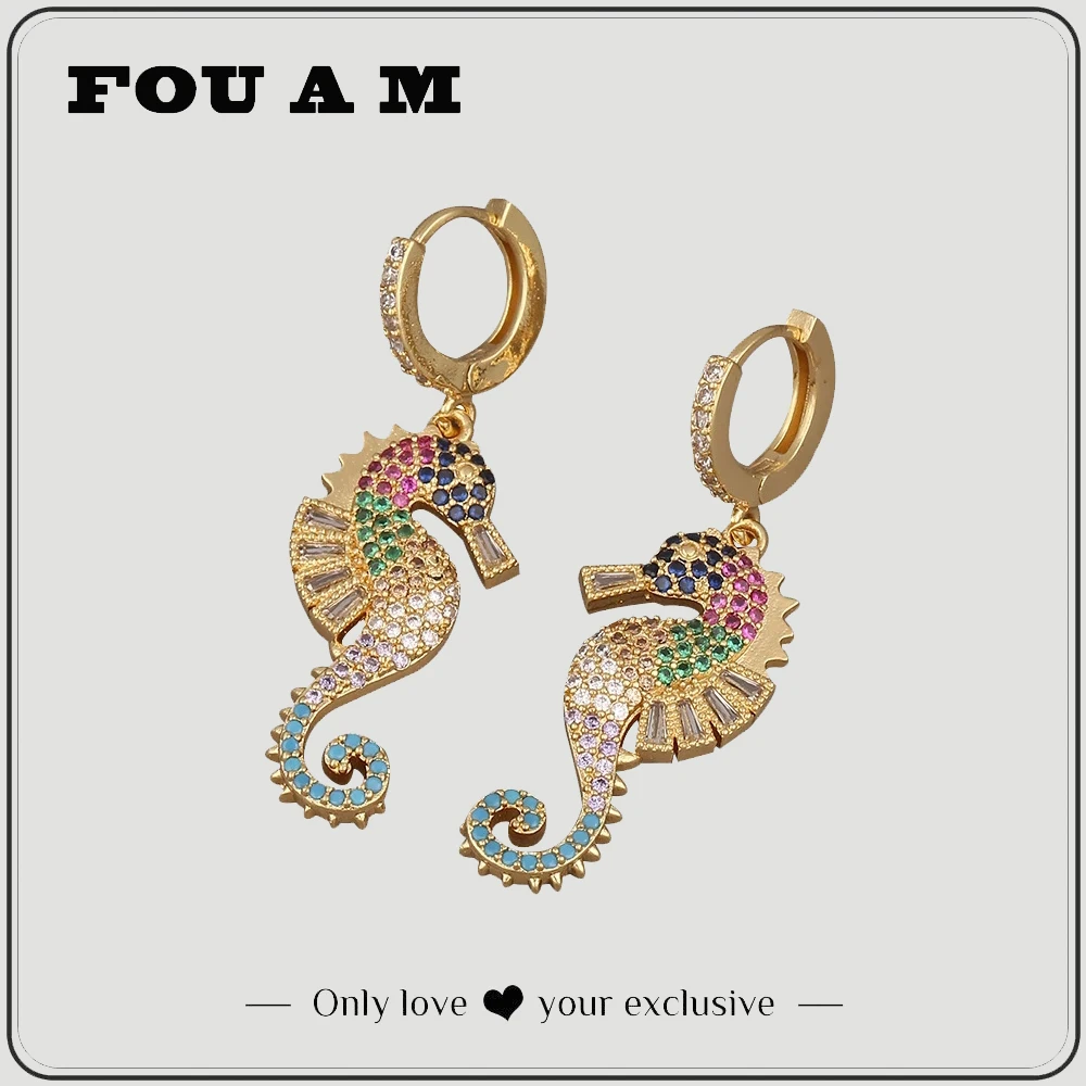 

New Design Long Seahorse Shaped Earrings High-quality Rainbow Cubic Zirconia Hoop Earring Fashion Jewelry Accessories For Women