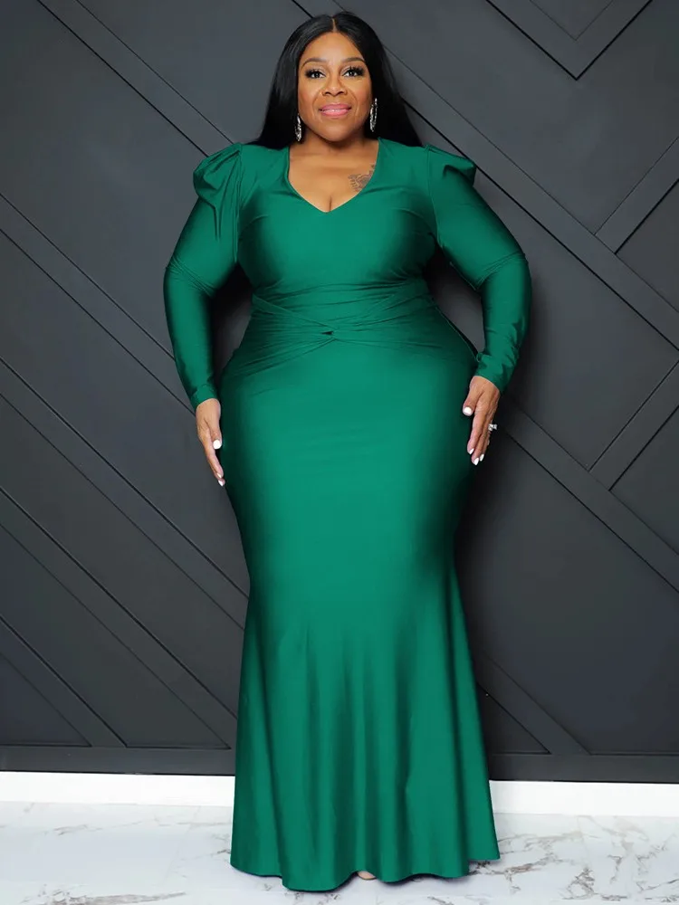 

Big Size Womens Sexy Dress Nightclub V-neck Solid Long Sleeve Long Dress Fashion Bodycon Party Vestidos Maxi Mujer Femme Robe