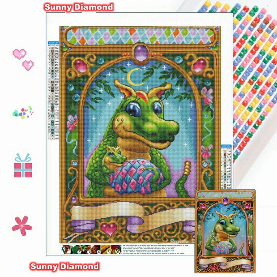 

Diamond Dotz Painting Cartoon Dragon Princess Kids 5D Diy Square Drill Embroidery Cross Stitch Kits Wall Home Decor Mocaic Craft