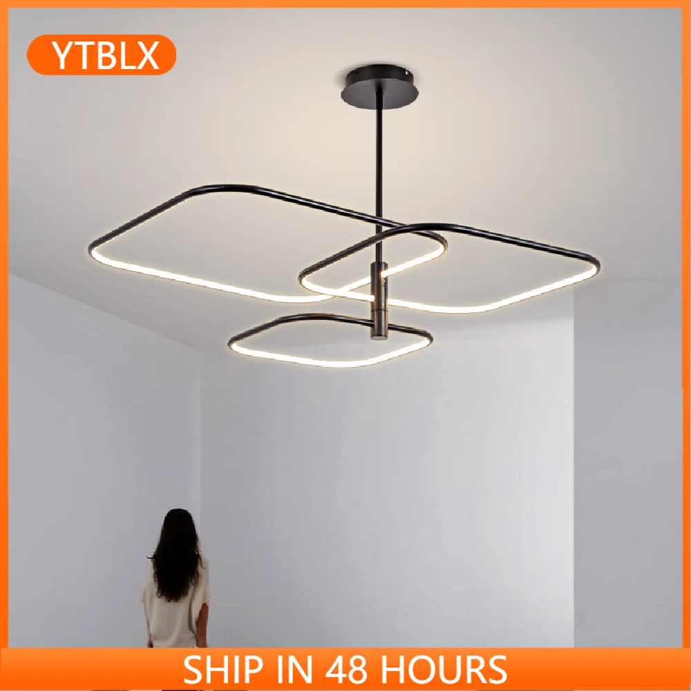 

Светодиодная люстра черного/белого/золотого цвета, домашний светильник для столовой, гостиной, спальни, современные минималистичные квадр...