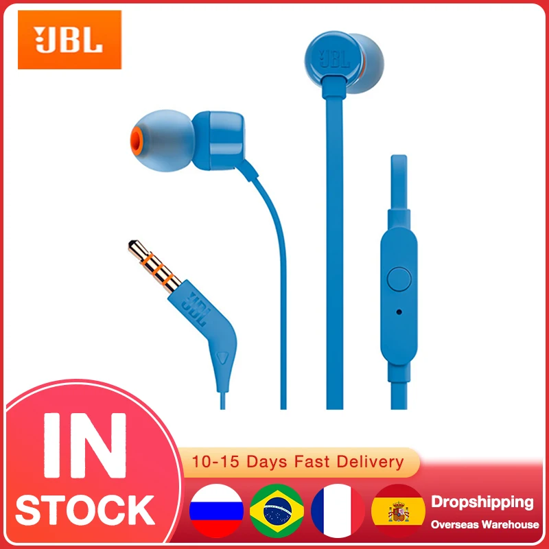 

JBL T110 In-Ear Headphones 3.5mm Wired Stereo Headphones Deep Bass Noise Cancelling Earbuds Sports Earbuds With Microphone JBL