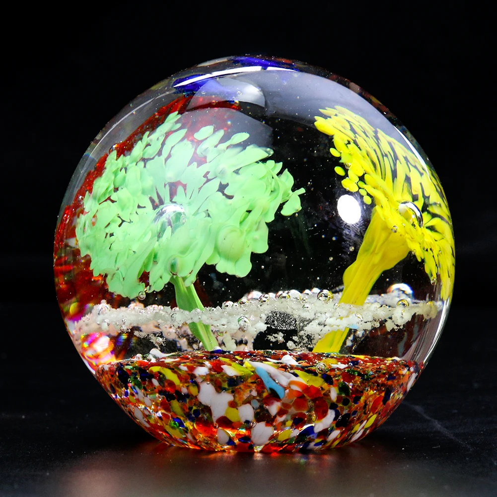 

Multicolor Laser Engraving Underwater World Flower Trees Fish Koi Crystal Glass Ball Crafts Paperweight Gift Wedding Scene Decor